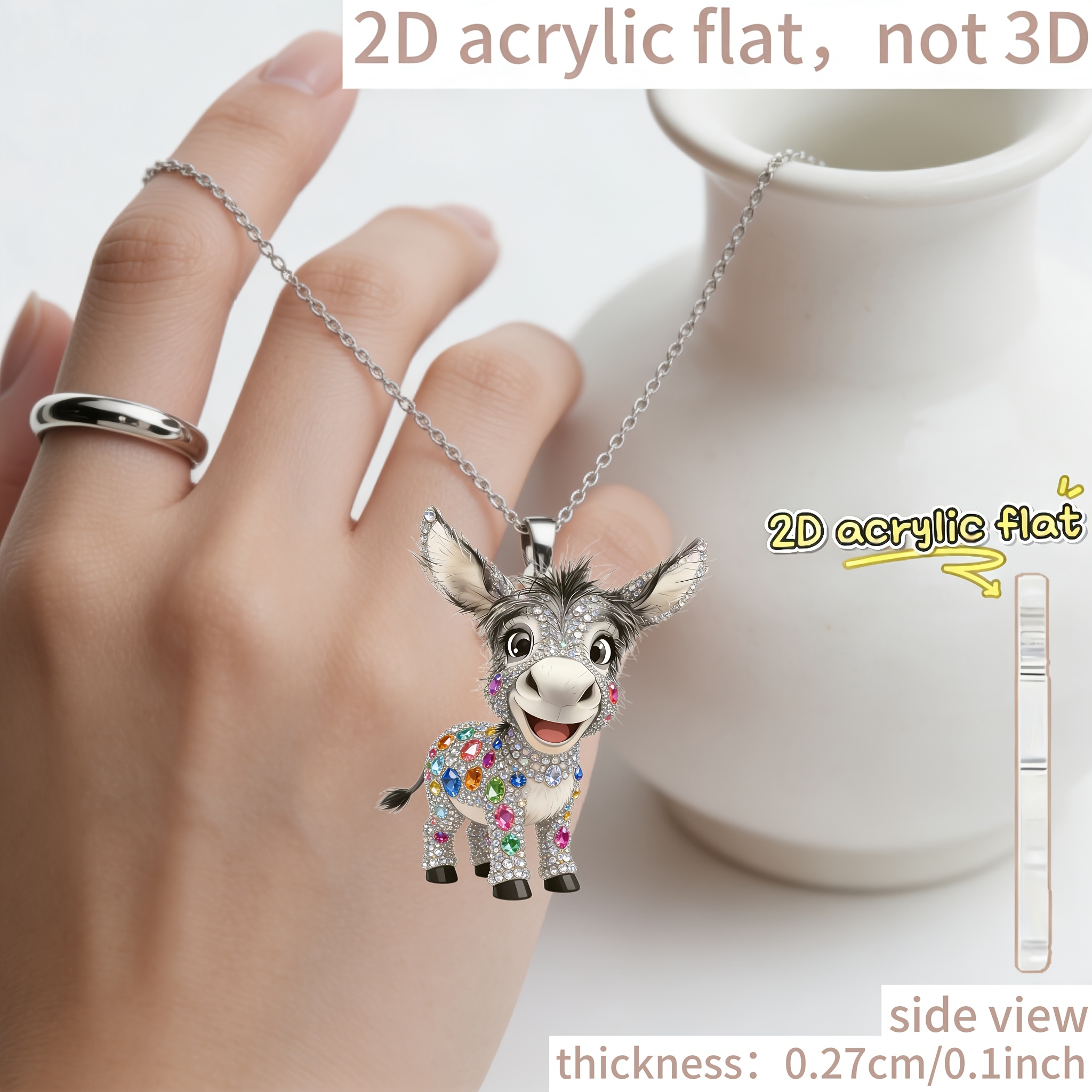 Acrylic Little Donkey Design Pendant Necklace, Unique Gift
